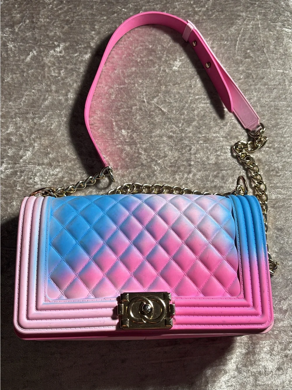 Designer-Style Pink & Blue Ombre Quilted Shoulder Bag